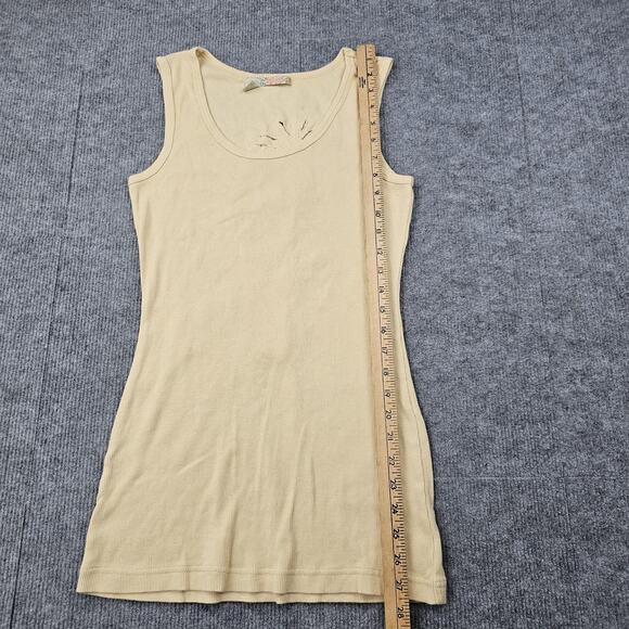 Y2K Princy Tank Top Womens Medium Beige Ribbed Longline Floral Embroidered Boho - Picture 4 of 6